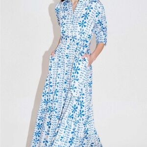 Borgo De Nor- MARNI COTTON MIDI DRESS - FLORAL VINE BLUE. US size 2